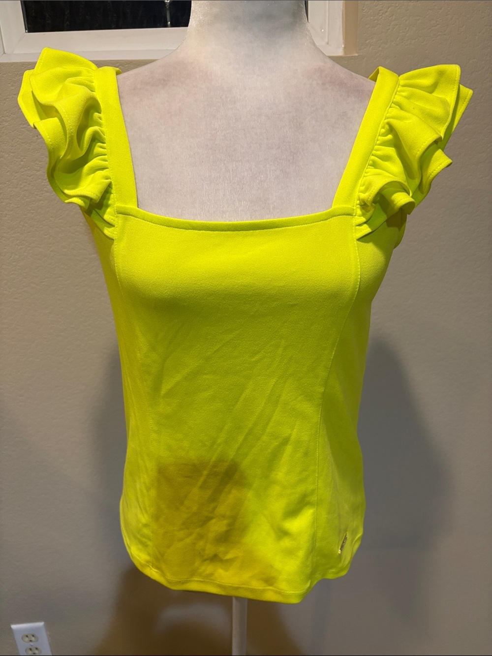 Nine West Neon Yellow Ruffle Tank Top-Size S